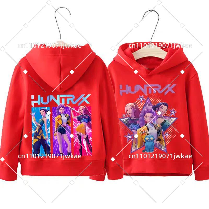 Fall Winter Casual Fashion Warm Pullover Sweatshirt KPop Demon Hunters Front Back Print Boys Girls Hooded Sweatshirt Children's