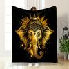 Golden Elephant Head On Black BackgroundFlannel Blanket for Bedroom, Living Room, Sofa, and Nap