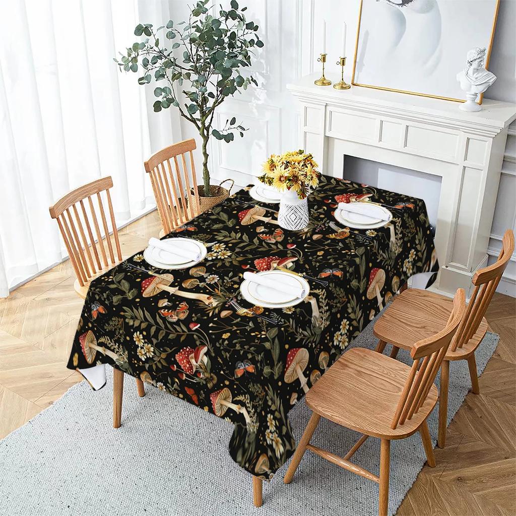 Butterfly Flower Mushroom Moon Watercolor Waterproof Polyester Tablecloths Table Party Decoration Dining Tablescover Manteles