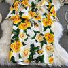 Summer Runway Fashion Rose Flower Print Bodycon Dress Women Holiday O-Neck 3/4 Sleeve Elegant Split Midi Party Dresses