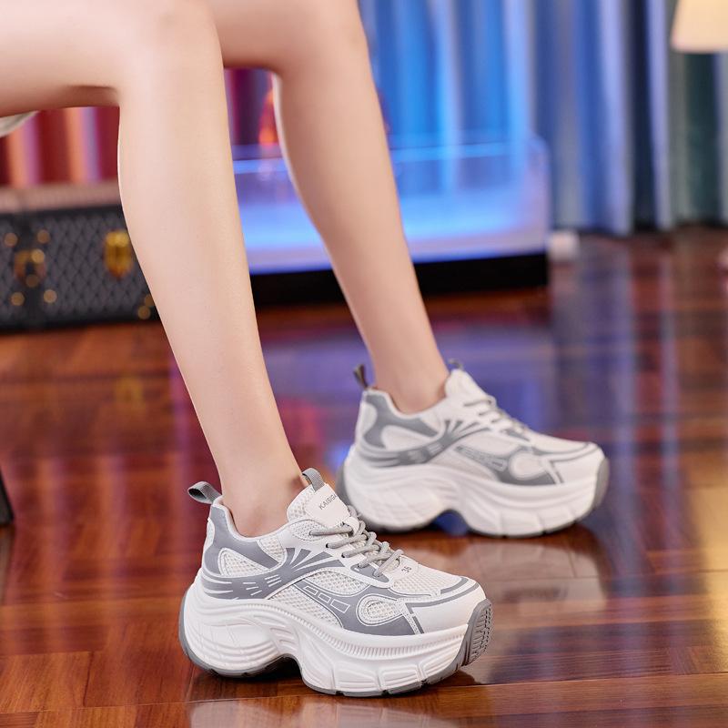 Thick-soled dad shoes women's spring new versatile mesh sports casual shoes 8cm height-increasing women's shoes