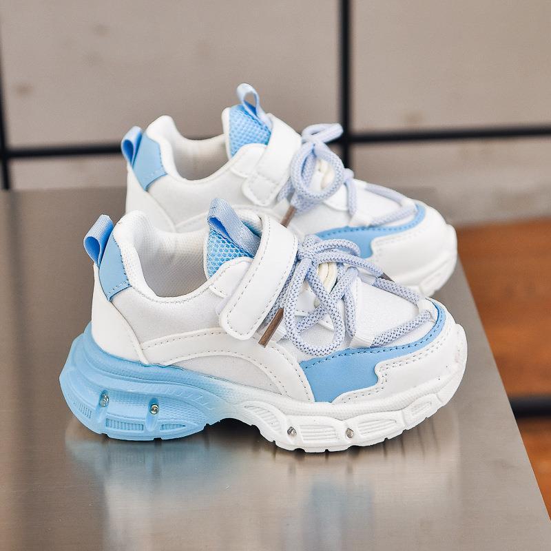 

2025 spring new leather surface boys breathable casual shoes soft sole running shoes non-slip Velcro girls sports shoes 21-25 yards, 5 pairs in one hand небесно-голубой