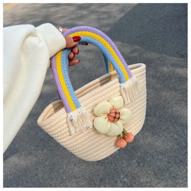 Straw Bag Female Cute New Korean Version Trend Small Fresh Rainbow Handbag Internet Celebrity Versatile Foreign Style Hand Bag