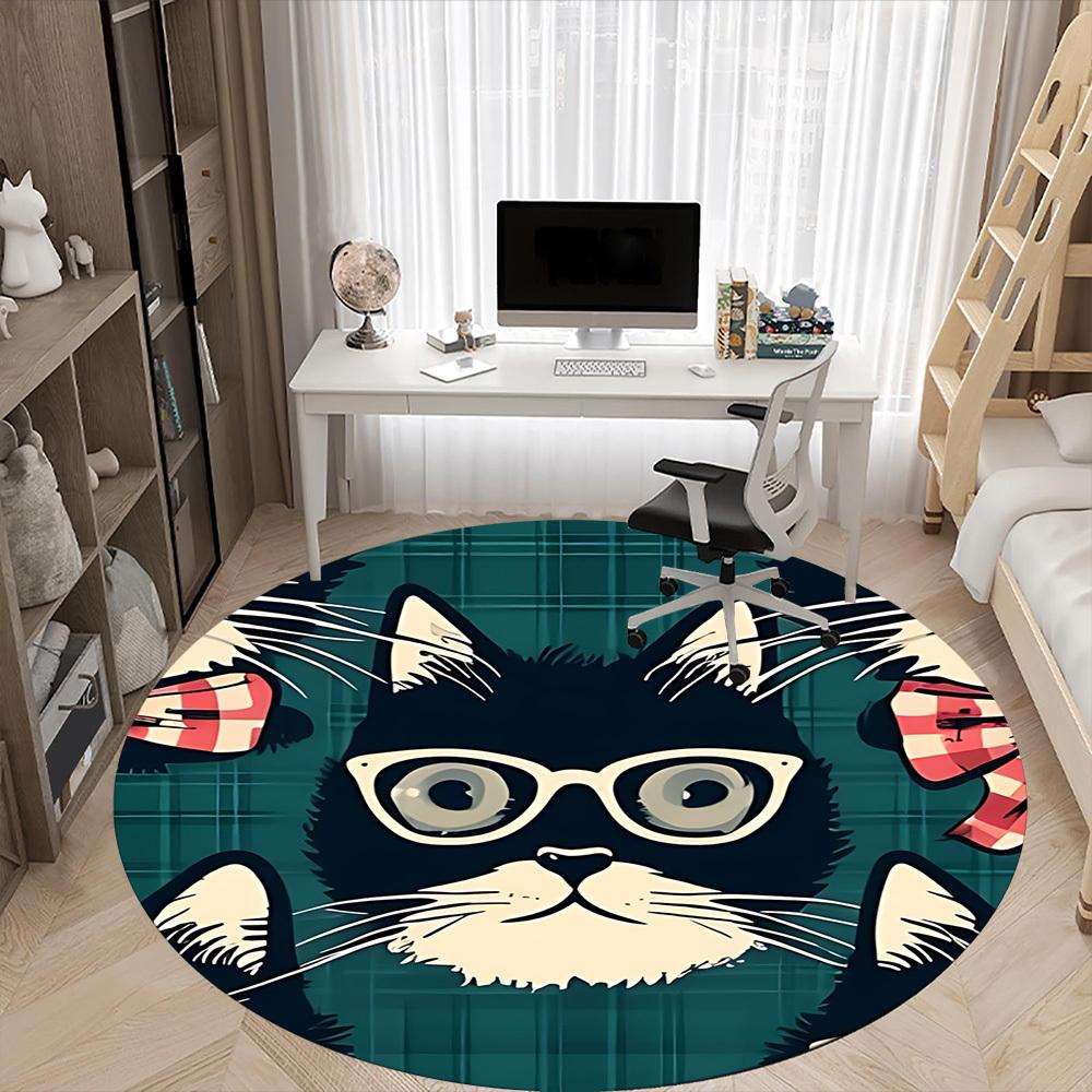 1PC Glasses Whiskers Office Round Area Rug, Indoor Mat Suitable ForOffice, Under Office Chairs Bedroom Living Room Home Decor, Room Deco f045