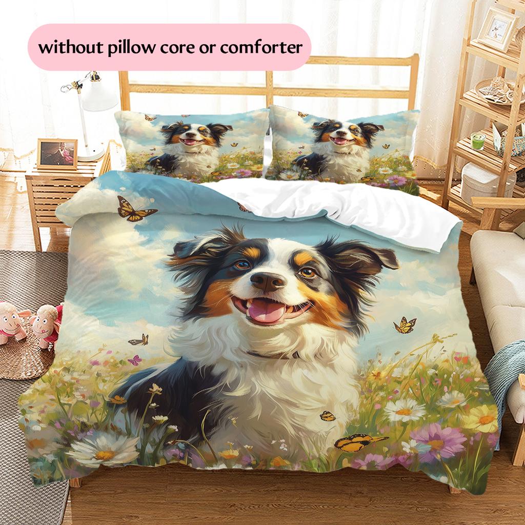 Australian Shepherd dog Pattern Bedding Home Decoration Birthday Gift (1 * duvet cover + 2 * pillowcase, without core)