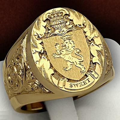 Coroană Leu Scut Insigna Inel Europa și America Placat cu cupru Placat cu aur Sigiliu regal Inel pentru bărbați Accesorii elegante la modă