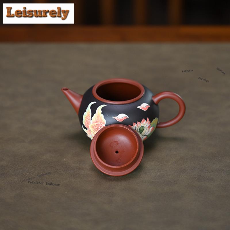 111ml Exquisite Yixing Purple Clay Teapots Handmade Clay Painting Lotus Pot Raw Ore Zhu Mud Kettle Chinese Zisha Teaset Supplies