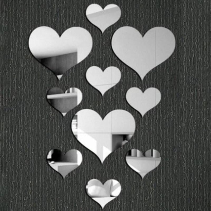 3D Love Mirror Wall Sticker 10Pcs Set Self-Adhesive Easy To Paste Decal for Wedding Kids Room Toilet Table Home Decor