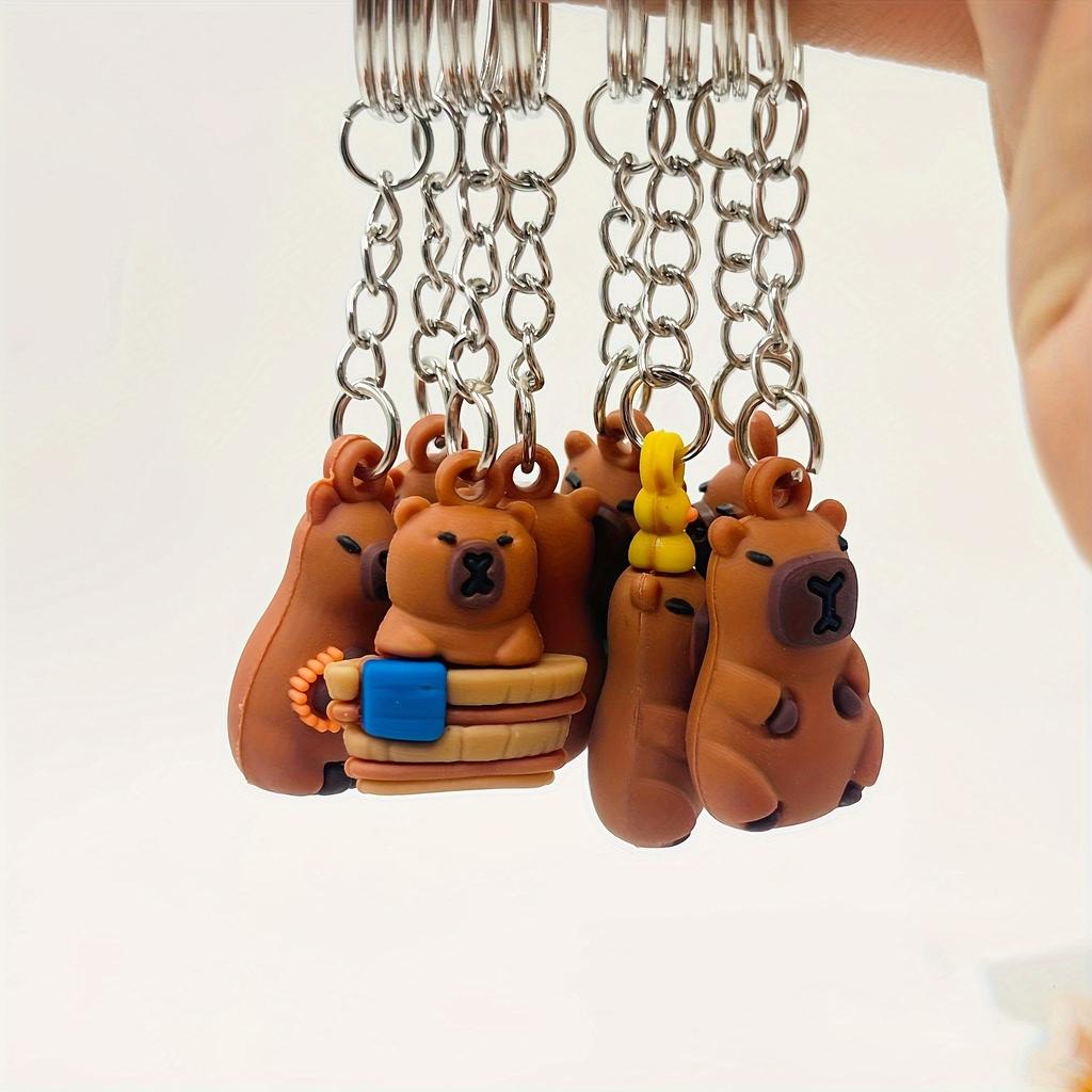 1PCS Cartoon Capybara Keychain Unisex Silicone Cute Animal Charm for Backpack, Car Pendant  Animal Theme Decorative Key Rings