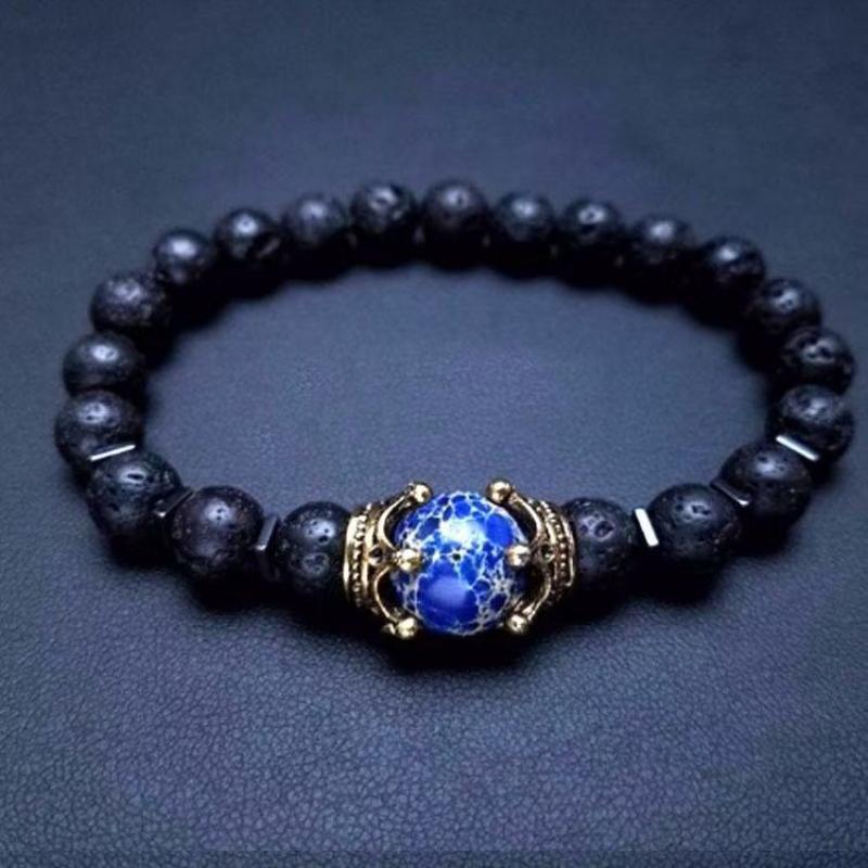 Men'S Stylish Natural Stone Bracelet Vintage Crown Symbol Of Power Hematite Beads Gift For Friends Natural Tiger Eye Beads