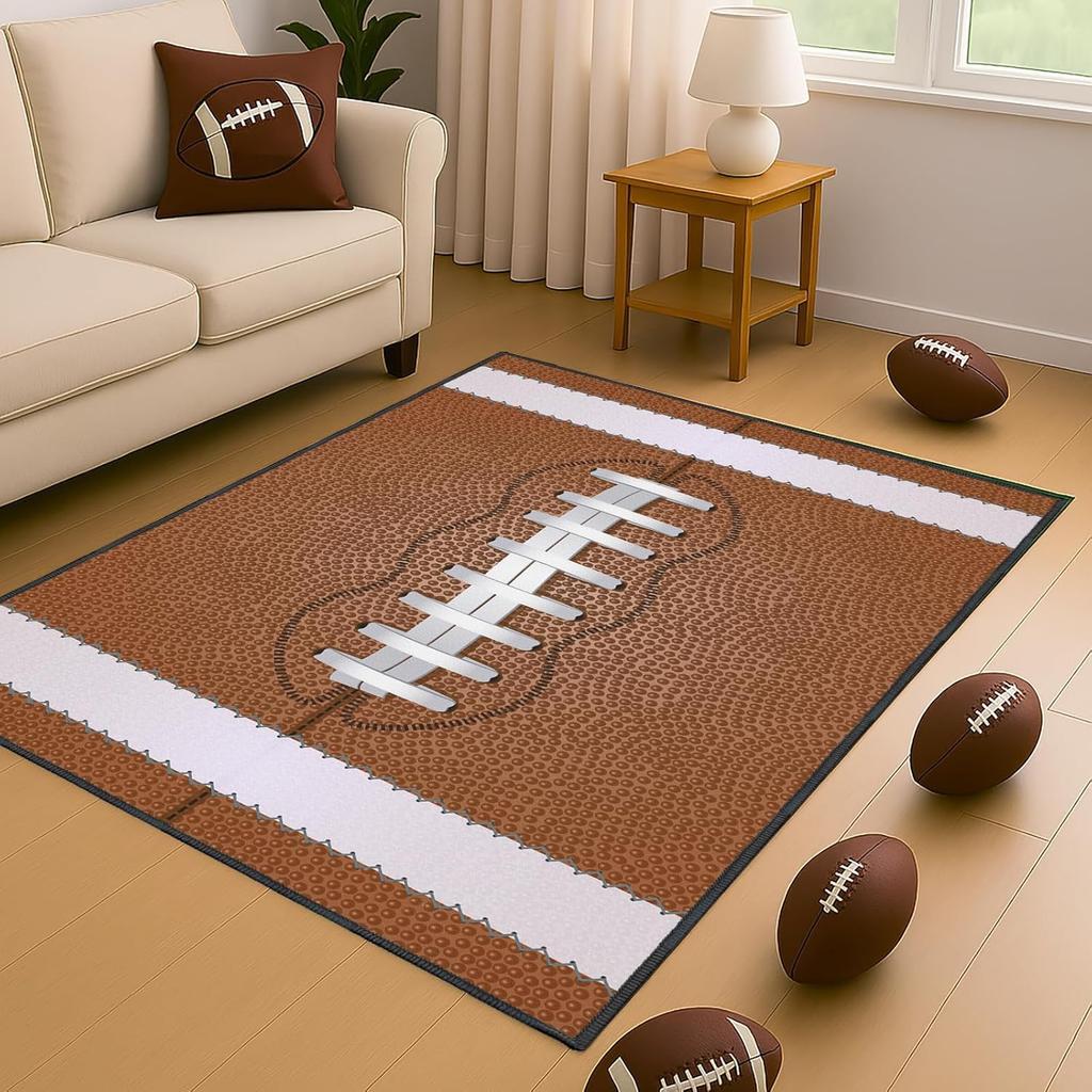 Football Rug for Bedroom–Non Slip 3'x5' Football Field Rugs for Living Room and Sport Room Decor