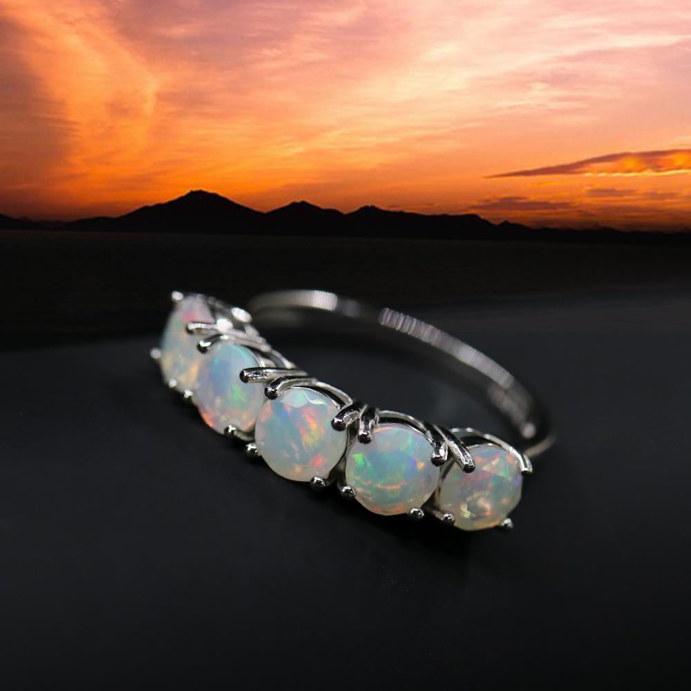 925 Sterling Silver Ring Natural Opal Rd 5.0mm 5 Pcs 2ct Gemstone Classic Simple Ring for Women Nice Gift