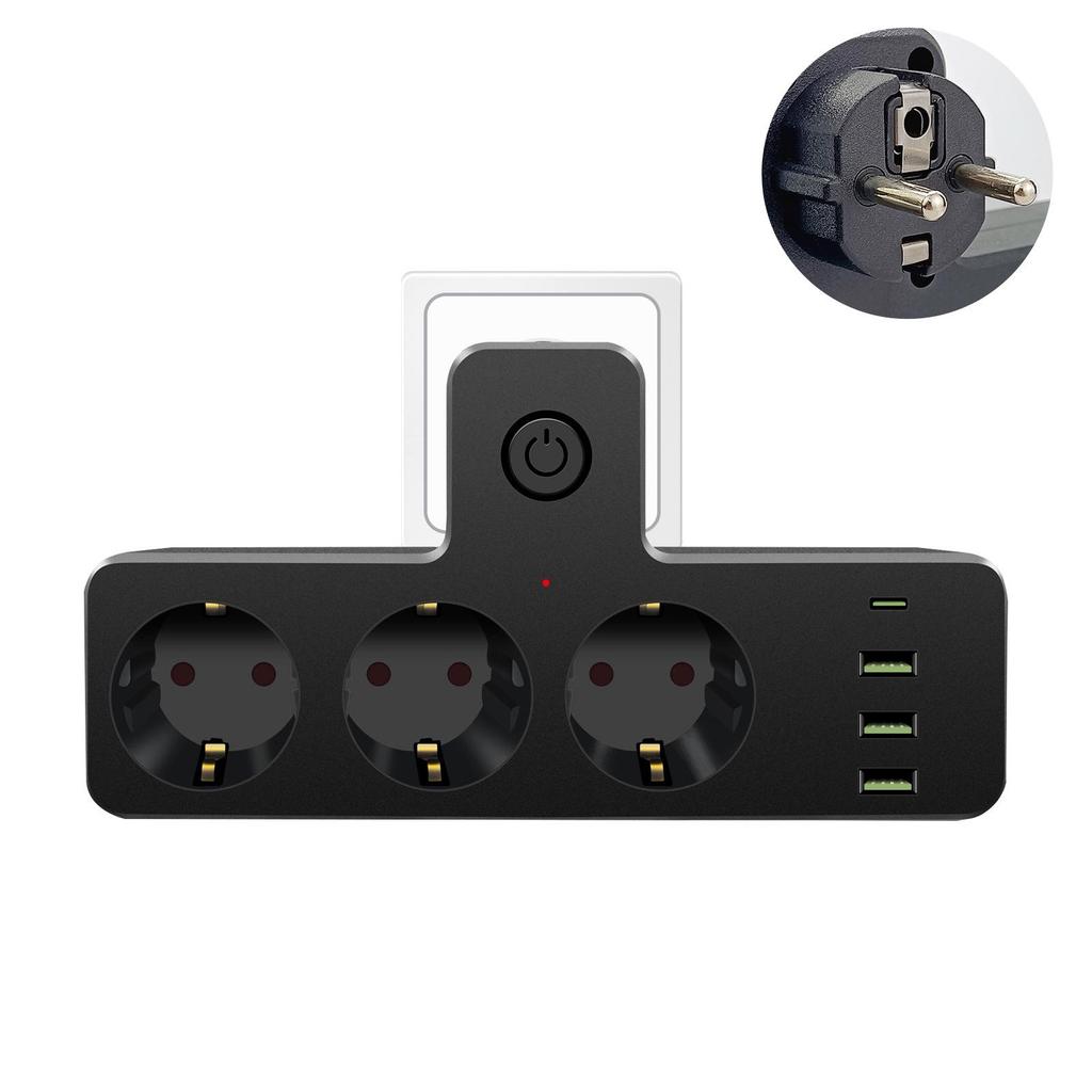 Tomada Europeia 16A 3-em-1 com Interruptor Individual e Luz Noturna, Certificado CE Adaptador Francês/Europeu