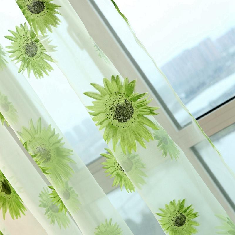 100x200cm Sunflower Printed Tulle Curtains Home Living Room Window Panels Drapes Sheer Voile Tulle Home Window Decorations