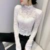 2021 Autumn Stand-up Collar Lace Long Sleeve Hollow Slimming Women's Top