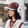 Sweet Winter Fleece Lined Hat Earflap Windproof Newsboy Cap Cute Plaid Octagonal Hat  For Women