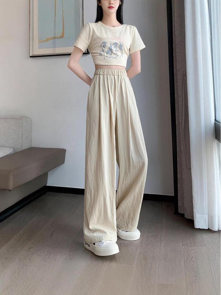 Women's Retro High-Waist Wide-Leg Pleated Pants - Summer Casual Loose Fit