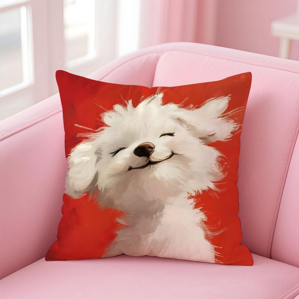 NICE CUTE Bichon Frise Dog Cushion Cover Pillow Case Soft Friendly Fabric Concealed Zipper