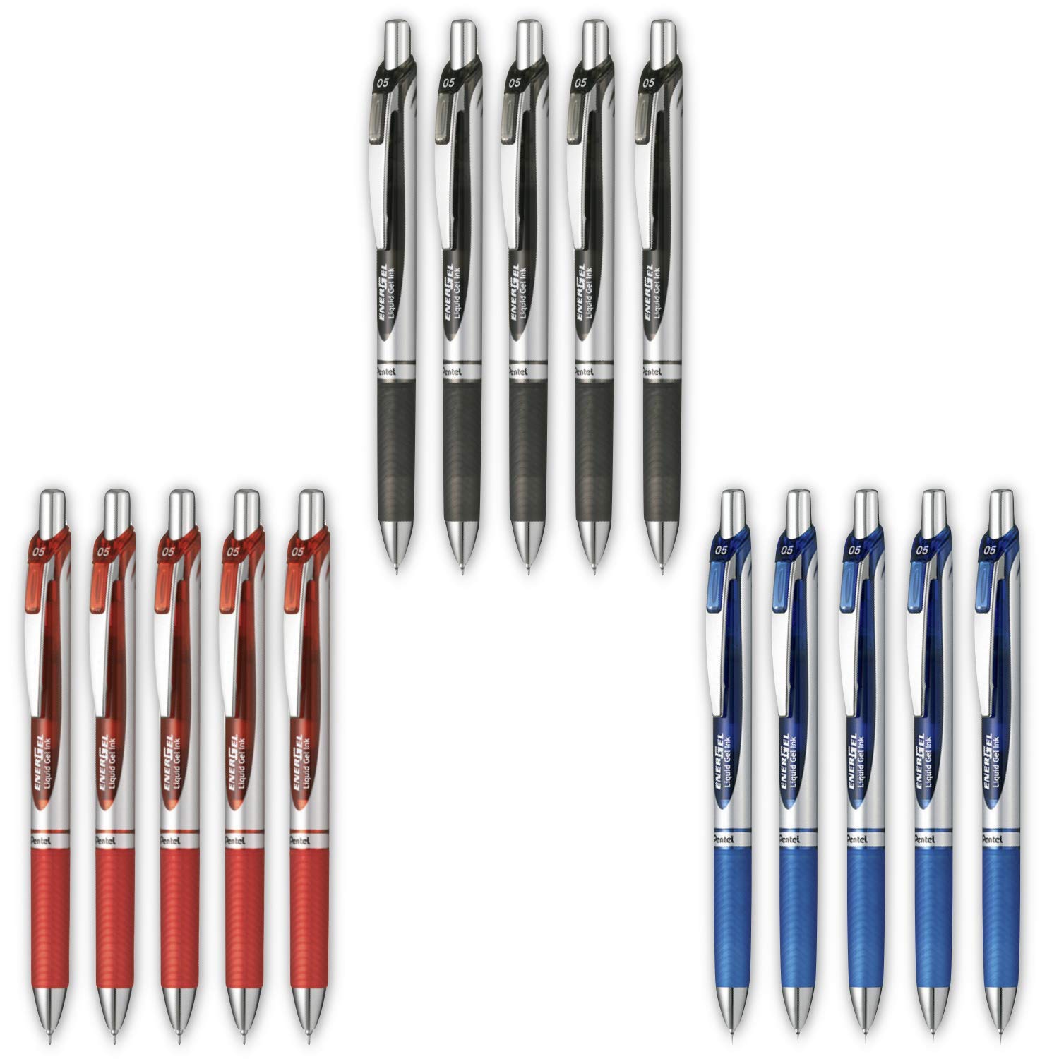 

Pentel Energel Retractable Liquid Gel Pen 0.5mm Fine Line Needle Tip color (Black.blue.red) Ink-each 5 Pens/total 15 Pens Special Value Set