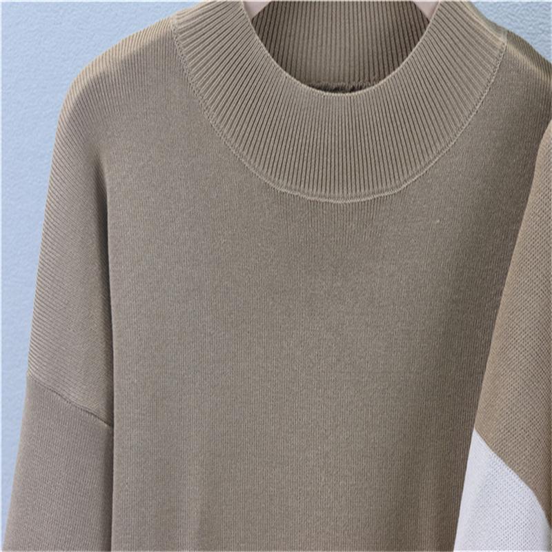 Dámský podzimní a zimní oblek Novinka Kontrastní plášť Šál Polovysoký rolák Pletené šaty Dvoudílný set