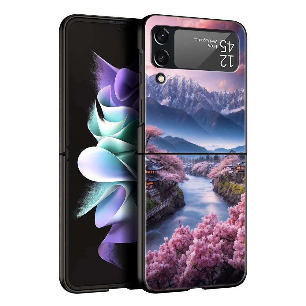 Pink Sunset Mountain Hard PC Phone Case For Samsung Galaxy Z Flip 7 6 5 4 Black Cover For Galaxy Z Flip 3 Foldable Shell Fundas