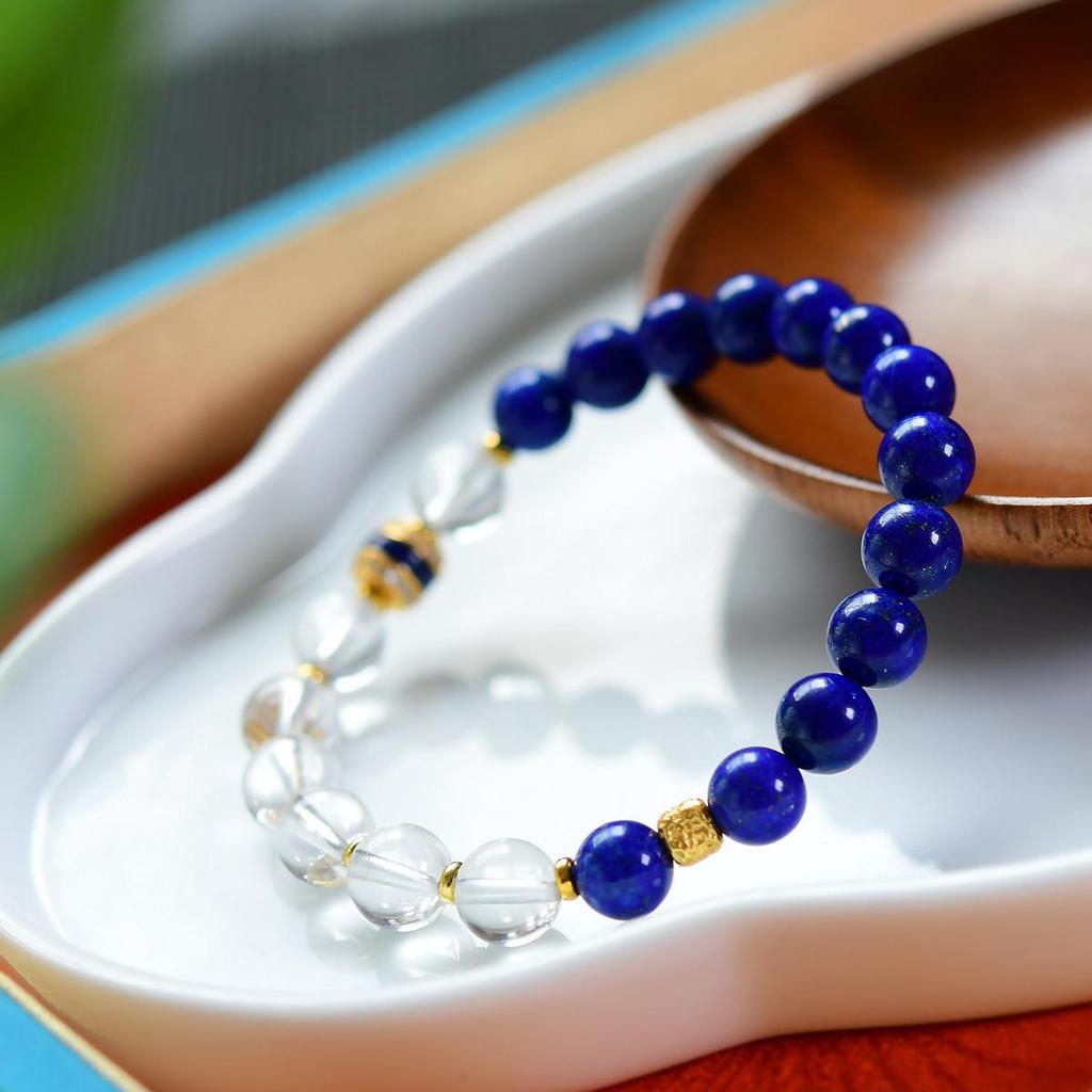Chinese Style Lapis Lazuli & 925 Silver Beaded Fu Bracelet