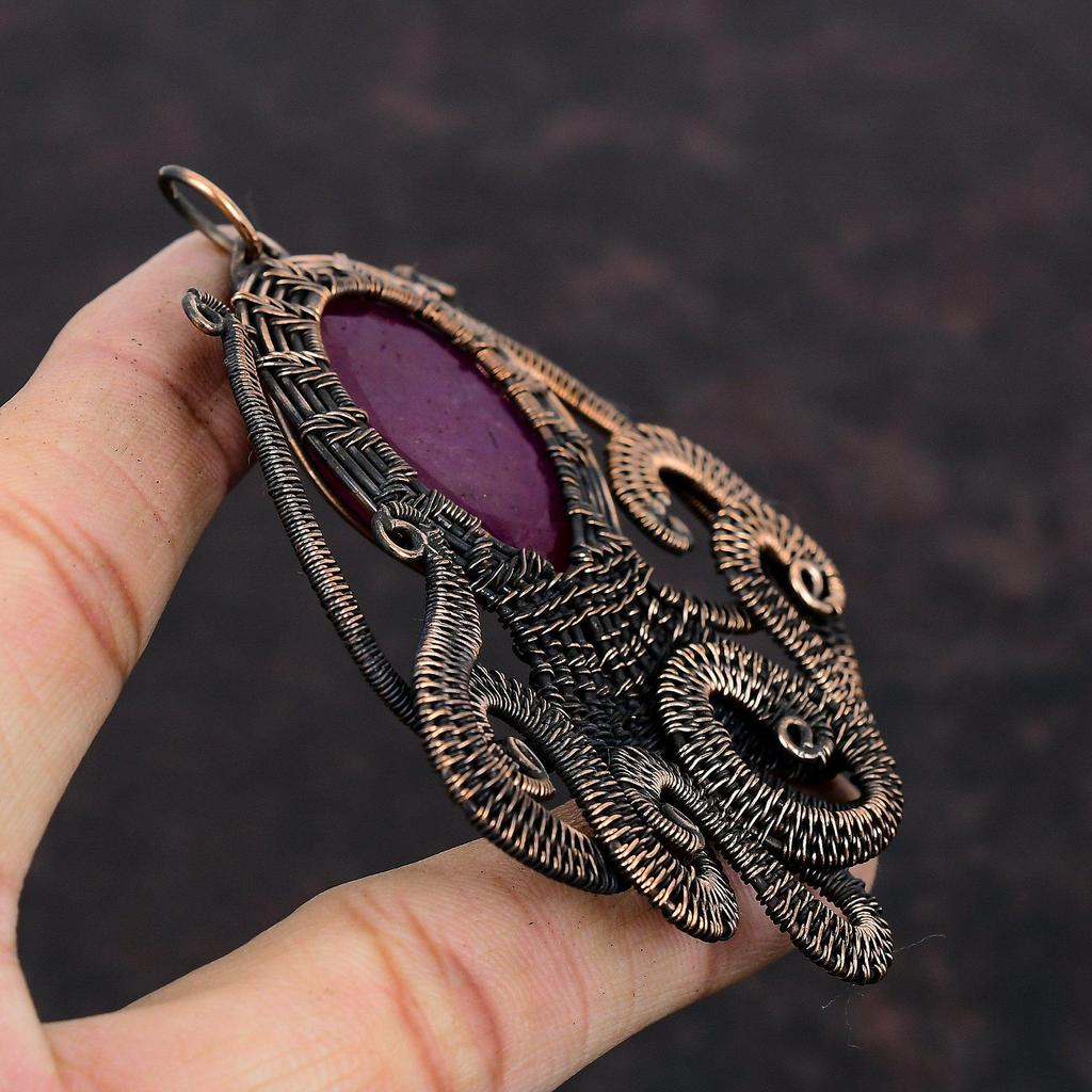 Faceted Kashmir Ruby Pendant Copper Wire Wrapped Pendant Handmade Octopus Pendant Genuine Gemstone Pendant Gift For Her Copper Wire Jewelry