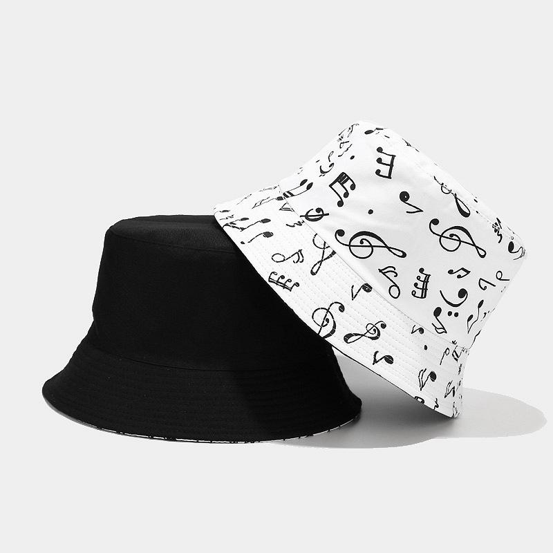 European and American New Music Note Pattern Double-sided Bucket Hat Female Summer Outdoor Travel Visor Sun Protection Basin Hat Male