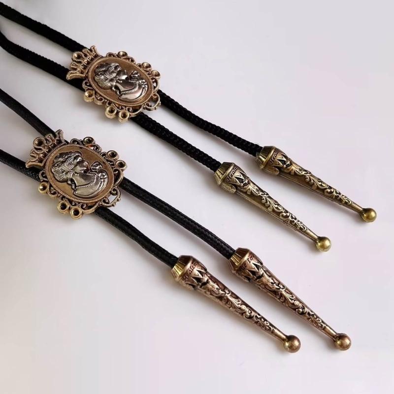 Mens Women American Bolo Tie Western Shirt Collar Necktie Metal Lady Portrait Cowboy Pendant Jewelry Shirt Chain Bowtie