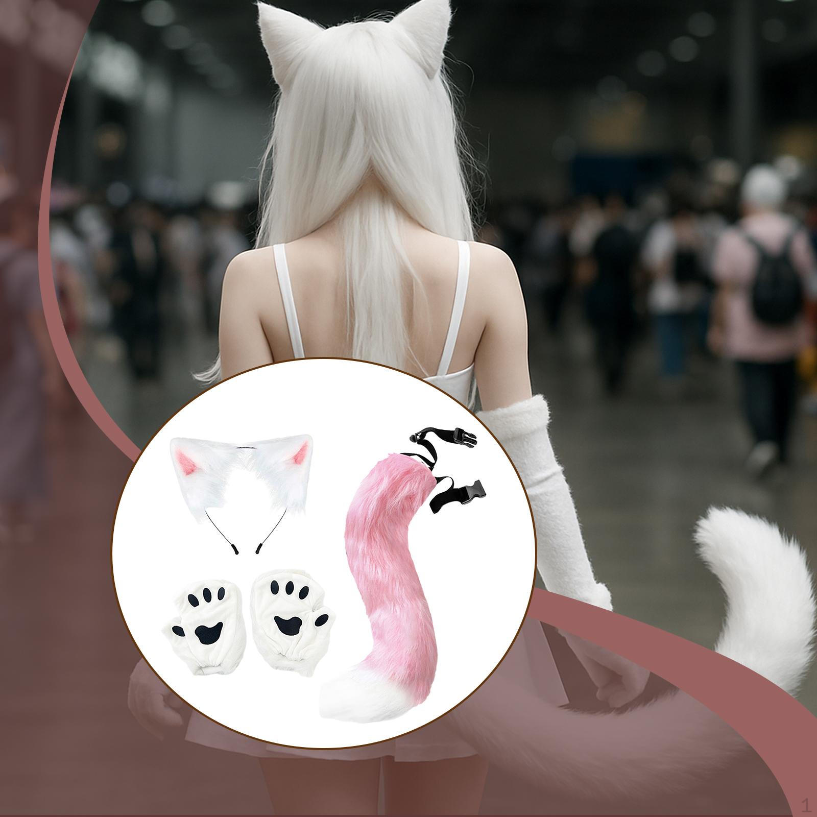 

Cat Ears and Tail Set Animal Cosplay Costume for Masquerade Role Play Pink