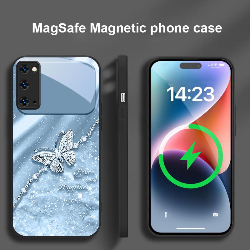 An Elegant Blue Butterfly For Samsung S25 S25 Edge S25Ultra S8 9 10 20 S21 Pro 22 Plus S23 FE S24 Ultra Magsafe Glass Phone Case