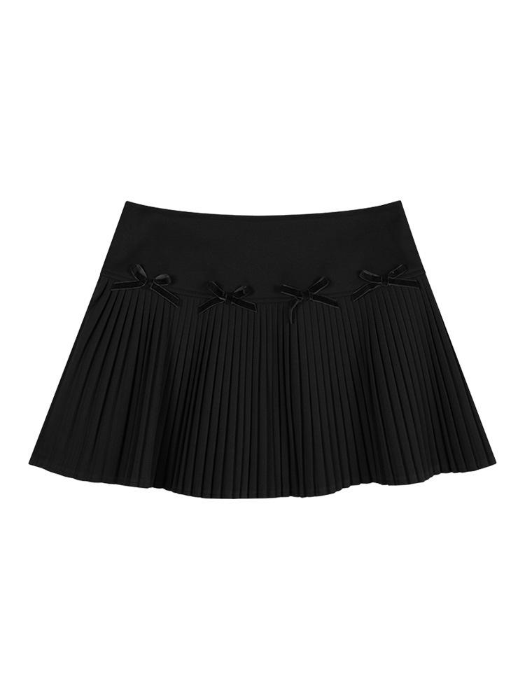 Influencer-Style High-Waist Pleated A-Line Skirt with Sweet Bow Tie for Women - Autumn/Winter
