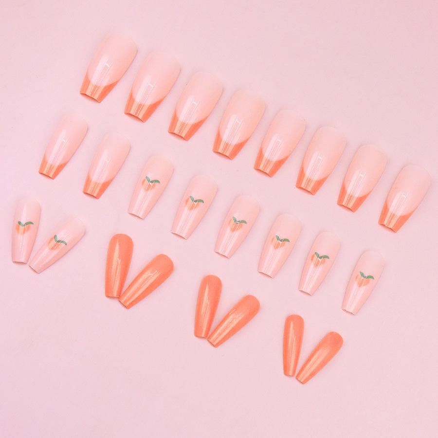 Original Orange Wearable Nails: Simple Glitter, Small Flower French Manicure, Detachable, Skin-Brightening.