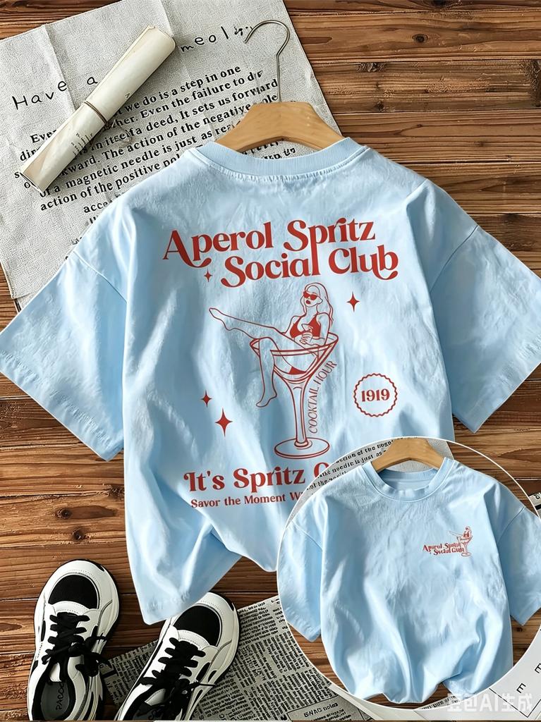 2026 Cotton Adults Kids Graphic Tshirt Casual Crew Neck Top With Alphabet Print Short Sleeve Aperol Spritz Social Club Design