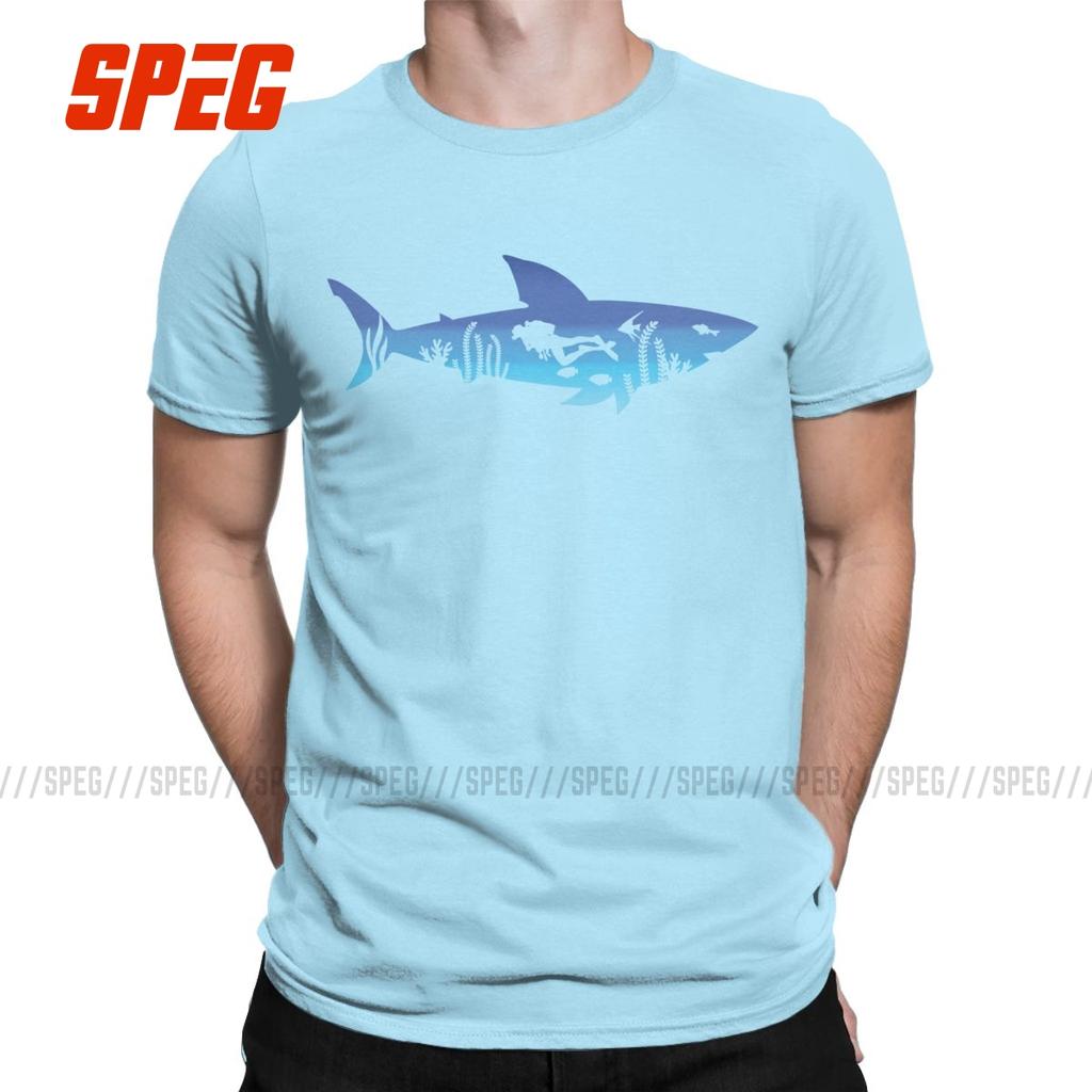 Men Shark Diver Scuba Diving Dive T Shirt Sea Equipment Pure Cotton Clothing  Short Sleeve O Neck Tee Shirt Plus Size TShirt