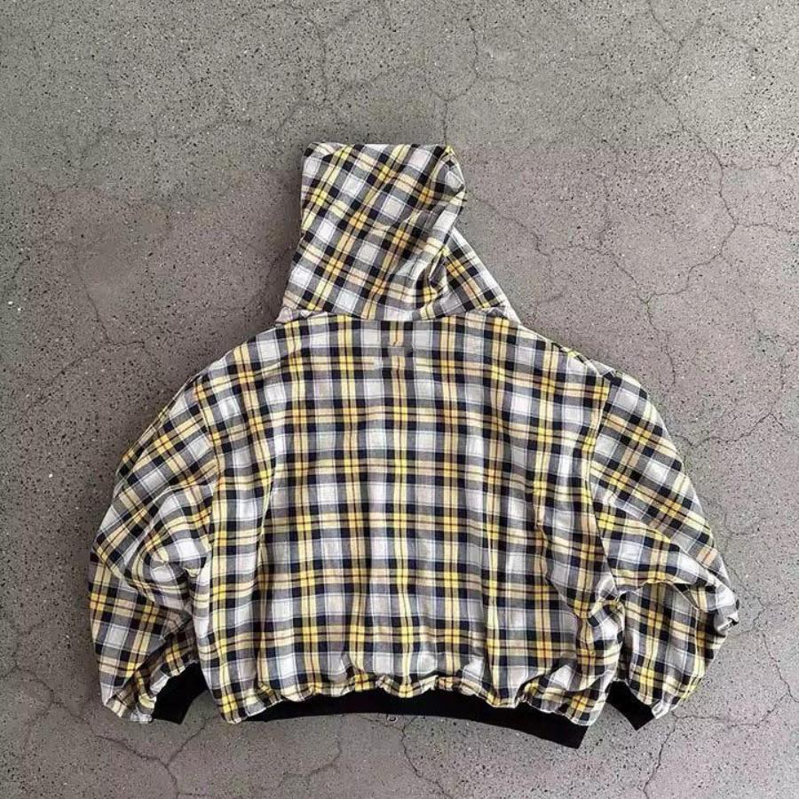 Karierter Y2K Zip-Up Doppelseitiger Cardigan Hoodie für Herbst/Winter – Unisex Streetwear Sweatshirt