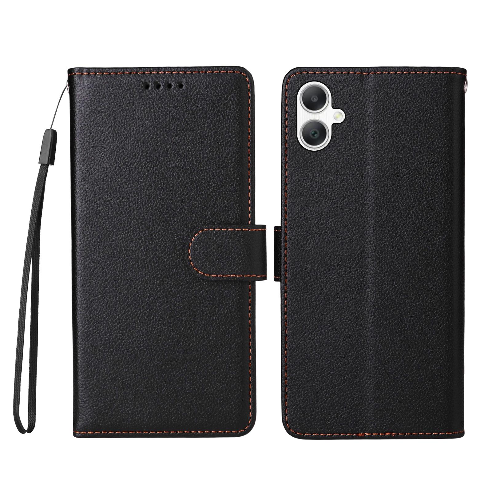 

For Samsung Galaxy A07 Case RFID Blocking 3 Card Slots PU Leather Phone Cover with Wrist Strap Black