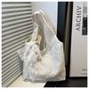 2025 summer new small fresh chiffon small flower shoulder bag lace embroidered canvas bag portable underarm tote bag
