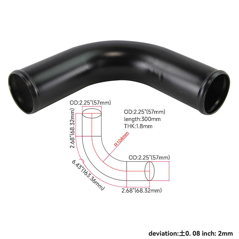 90 Degree Aluminum 57-76mm/2.25 -3.0 Intercooler Intake Pipe Piping Tube Hose Universal Black 57 MM