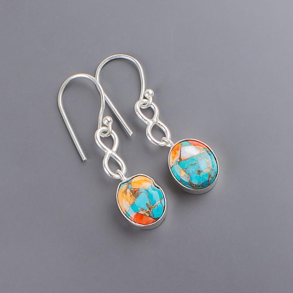 Natural Spiny Oyster Gemstone 925 Sterling Silver Jewelry Handmade Earrings1.60" EE-12-38
