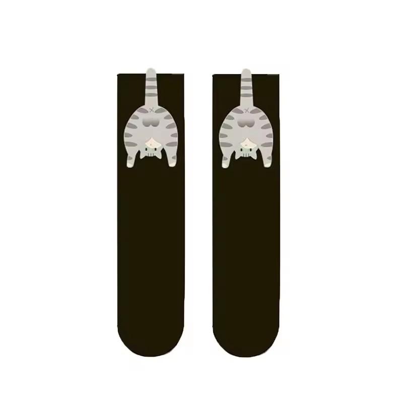 JOYBLISS Chaussettes Chat Mignon 3D Noir/Blanc Chaussettes Coton Chat Drôle Respirantes Douces Fille Femme Chaussettes Fantaisie Ensemble Cadeau Kawaii