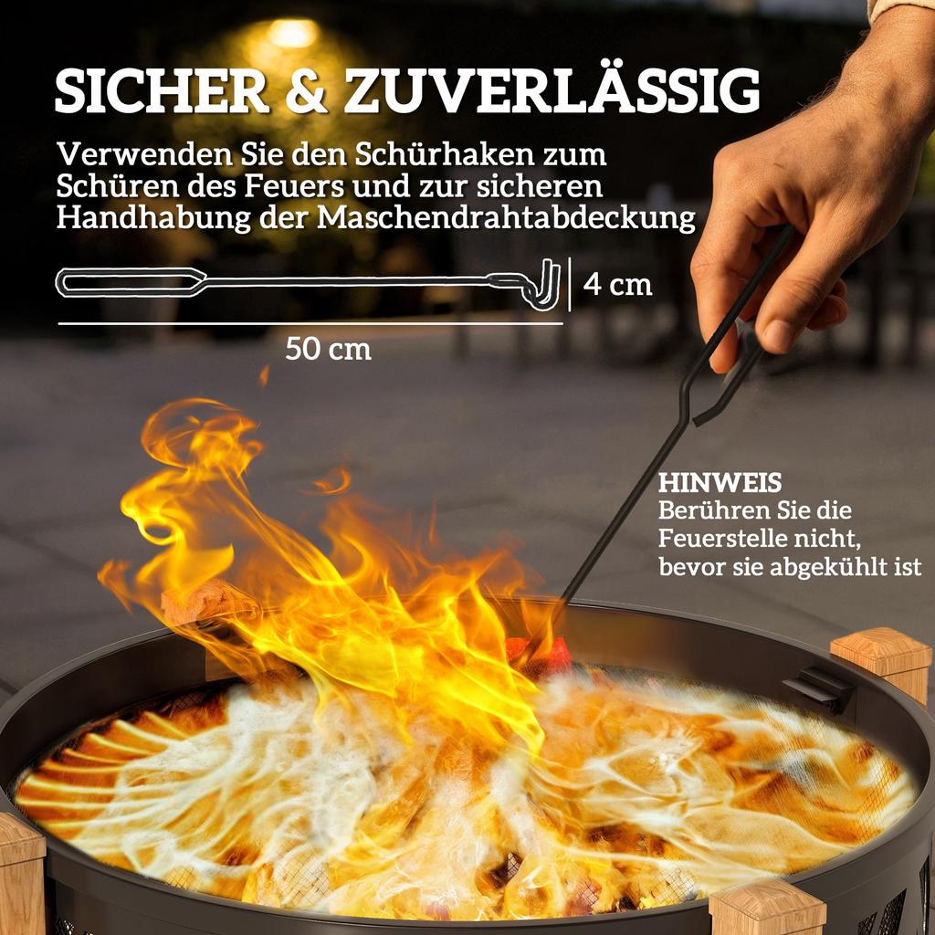 2-in-1 Fire Bowl Diameter 75 X 58 Cm Fire Pit with Spark Guard Poker Grill Grate Black