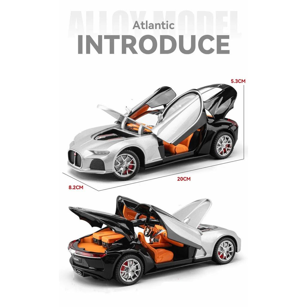 1/24 Bugatti Atlantic Alloy Sports Car Model Diecasts Metal Toy Vehicles Car Model Simulation Sound and Light Childrens Toy Gift