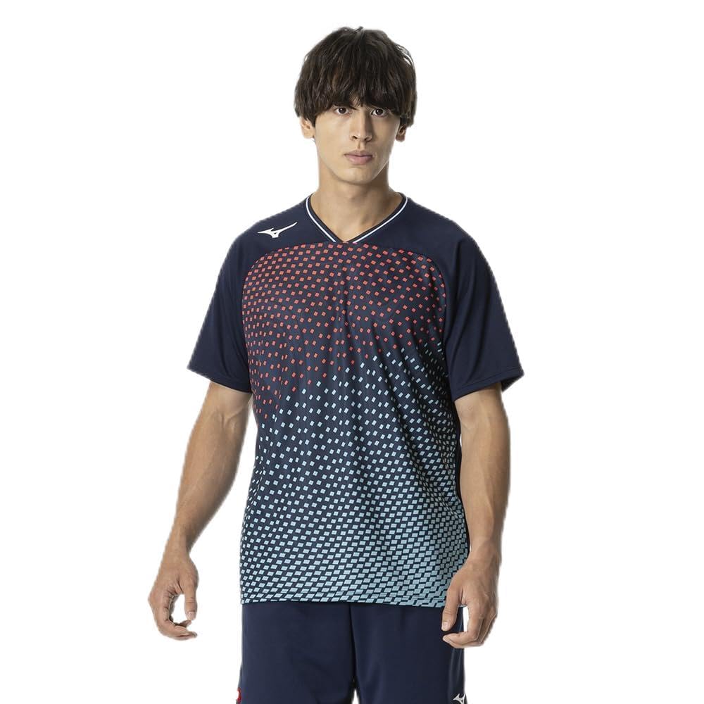 Mizuno Table Tennis Game Short JTTA Size 82JAB101 Shirt, Sleeve, Approved, Moisture-Wicking, Quick-Drying, Unisex, Navy, 2XL,