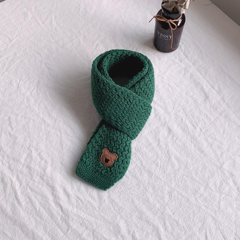 Baby Winter Scarf Knitted Thick Warm Neck Warmer Windproof with Bear Logo for Infant Boy Girl Korean Style Unisex Accessory