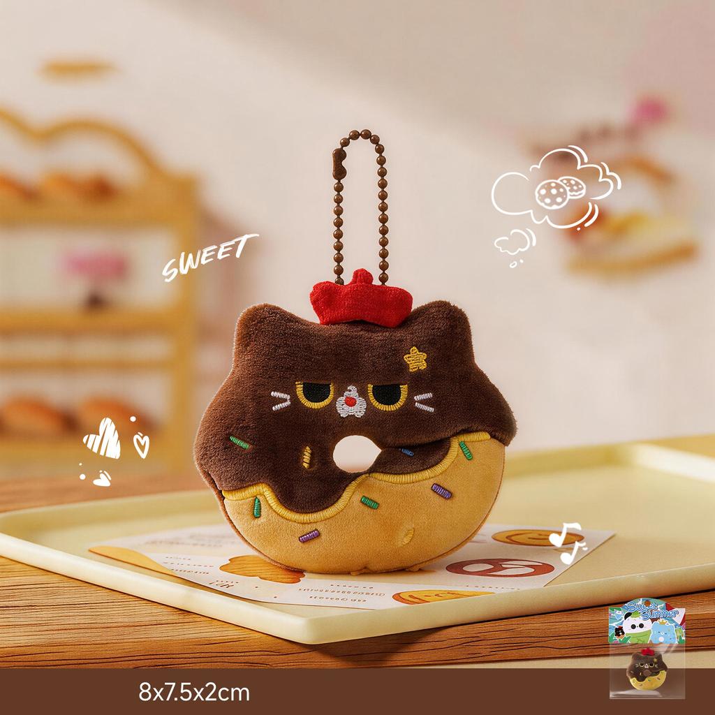 Cute Cat Doughnut Plush Pendant Girlie Bag Charm Cartoon Doll Keychain Soft And Cute Doll Accessory Niche Healing Gift