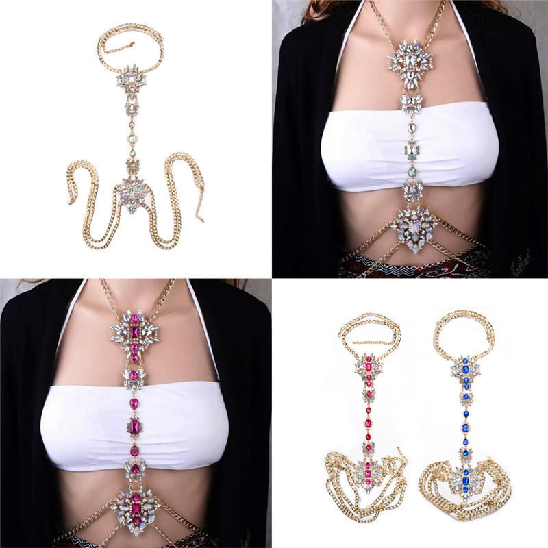 Luxury   Gem Pendant Harness Body Chain Necklace Bikini Jewelry