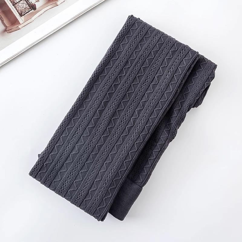 Grey See-through Cable Knit Leggings for Women - Spring & Autumn Thin Style Pantyhose That Stay Up