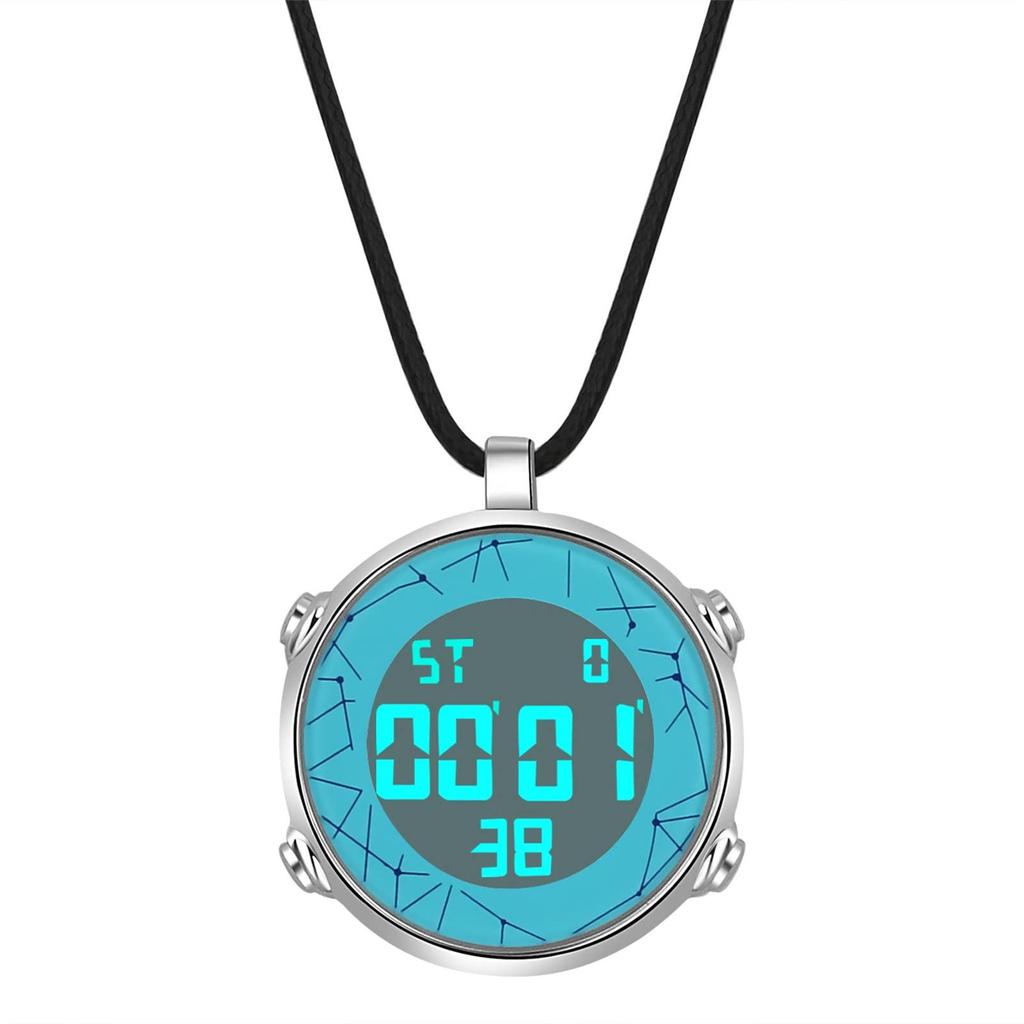 Pocket Watch Digital Pendant Watch Necklace Leather Chain 3ATM Waterproof Calendar Day of the Week Stopwatch Stylish Silver Fashion Accessory Men's