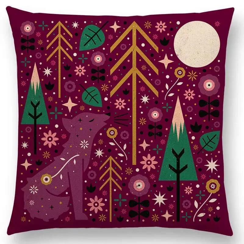 Niedliche Cartoon-Tiere Sofa Überwurf Kissenbezug Blumen Blatt Mond Sterne Nachthimmel Fuchs Flamingo Katze Schwan Vogel Narwal Kissenbezug